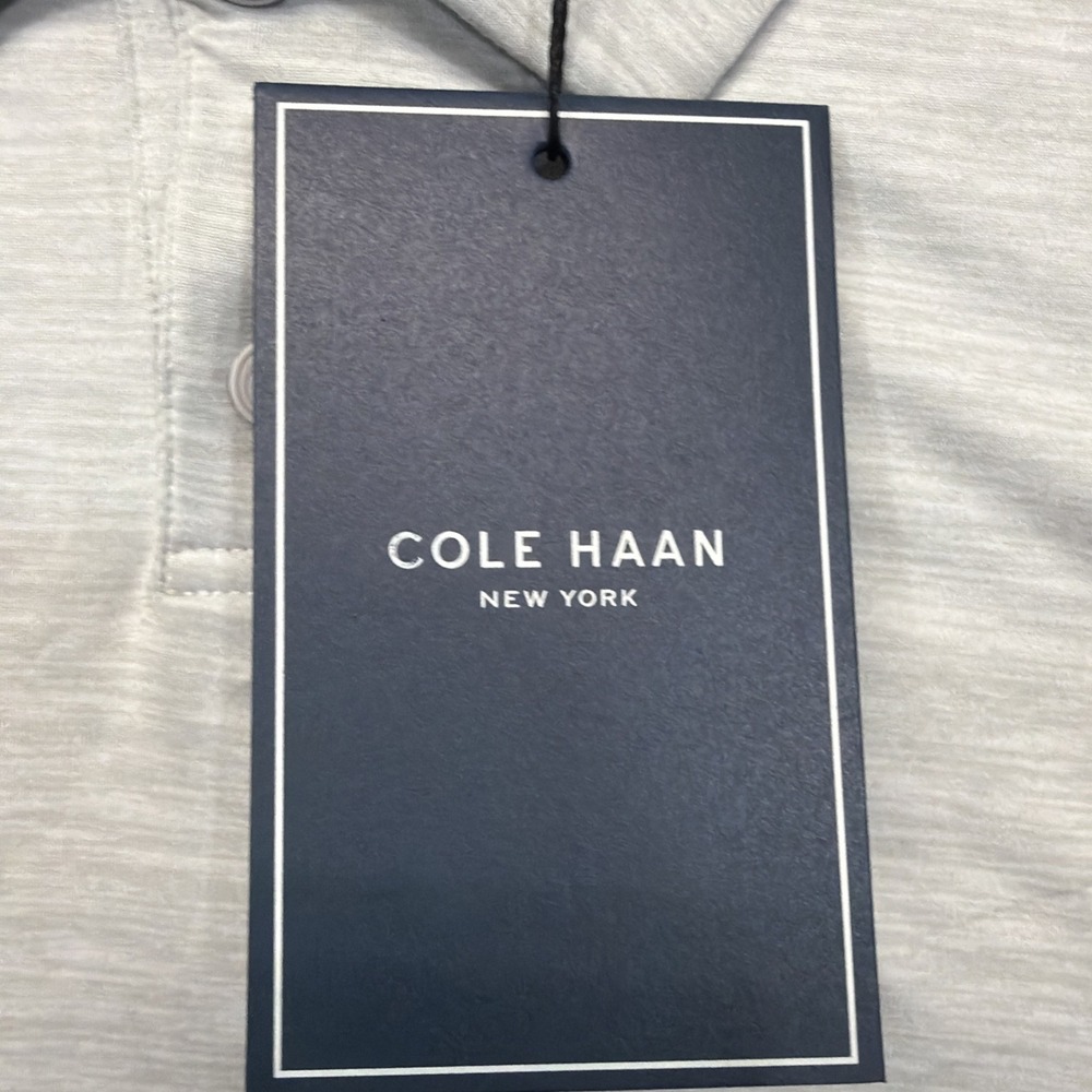 Cole Haan Founders Polo Shirt Mens Medium Grey Space Dye Tipped CHMPOLO_04 NWT - Picture 4 of 14